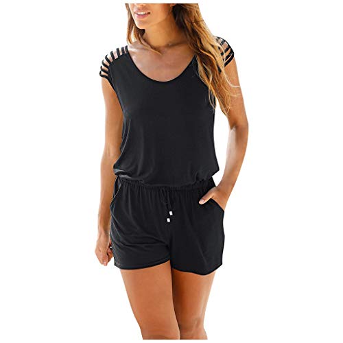 Saclerpnt Damen Jumpsuit Elegant Sommer Latzhose Ärmellos Kurz Hosenanzug O-Ausschnitt Jumpsuit Overall Playsuit,Schwarz,L von Saclerpnt