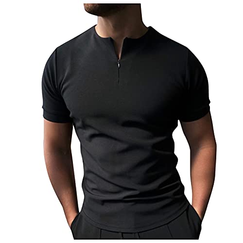 Saclerpnt Einfarbig Polo Shirt Outdoor Reißverschluss T-Shirt Sommer Kurzarm Poloshirt Fashion Polohemd mit Zip(Schwarz,L) von Saclerpnt