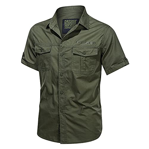 Saclerpnt Hemd Herren Kurzarm Outdoor Arbeitshemd Oversize Hemden Military Casual Shirt Revers Freizeithemd Bequemes Sommerhemd Businesshemd(Grün,L) von Saclerpnt