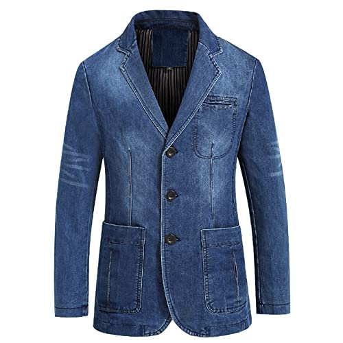 Saclerpnt Herren Anzugjacke Freizeit Klassisch Sakko Vintage Jeans-Jacke Business Denim-Blazer Hochzeit Party Jacket(Blau,4XL) von Saclerpnt