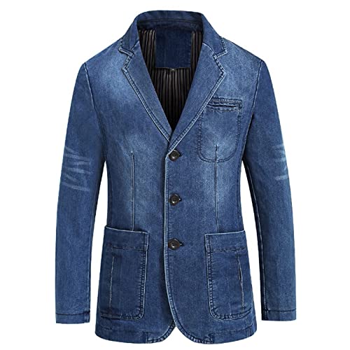 Saclerpnt Herren Anzugjacke Freizeit Klassisch Sakko Vintage Jeans-Jacke Business Denim-Blazer Hochzeit Party Jacket(Blau,M) von Saclerpnt