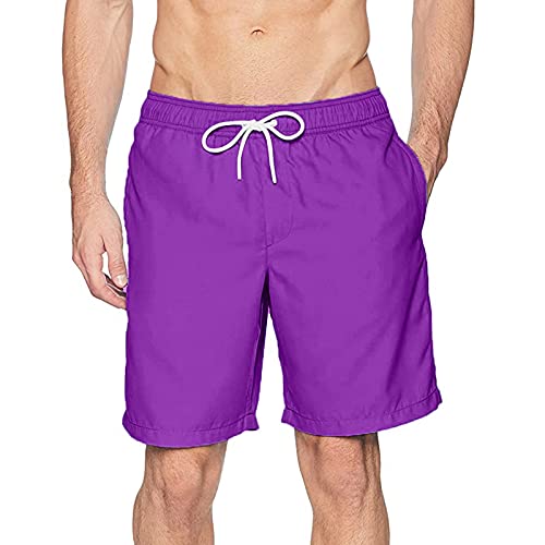 Saclerpnt Herren Badehose Badeshorts Kurz Sport Hosen Sommer Casual Boardshorts Quick Dry Shorts mit Innennetz(Lila,L) von Saclerpnt