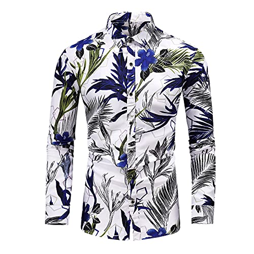 Saclerpnt Herren Bunte Hemden Revers Langarmhemd Bedruckt Freizeithemd Muster Druck Style Slim Fit Hemd(Weiß,XL) von Saclerpnt