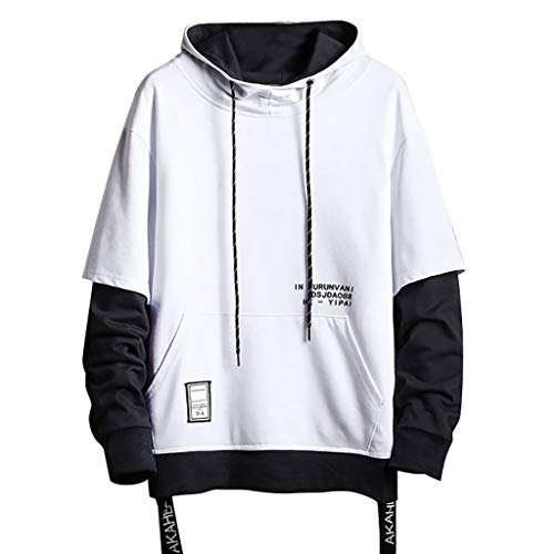 Saclerpnt Herren-Hoodie Loose Kapuzenpullover Hip-Hop Sweatshirt: Personalisiertes Sweatshirts Street Harajuku Hoodies(Weiß,L) von Saclerpnt