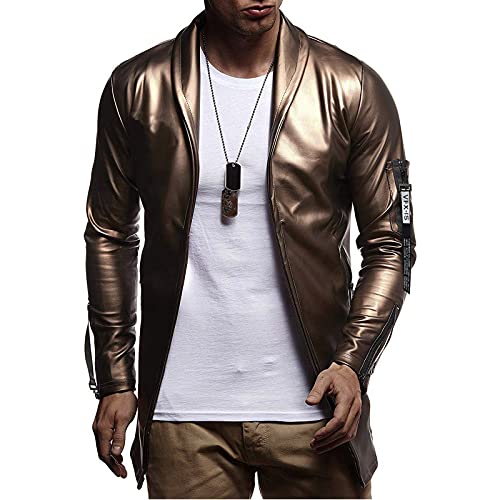 Saclerpnt Herren Lederjacke Slim Fit Bikerjacke Glänzende Bomberjacke Stehkragen Cardigan Motorradjacke(Gold,M) von Saclerpnt