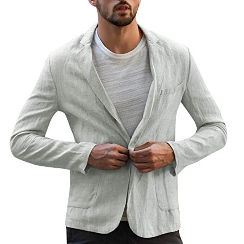 Saclerpnt Herren Leinen Anzugjacke Slim-Fit Leichte Sakko Bequem Revers Blazer Elegante Freizeit Jacket(Grau,L) von Saclerpnt