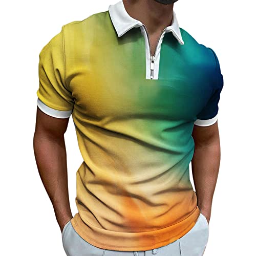 Saclerpnt Herren Poloshirt Kurzarm 3D Druck Bunt Polo Shirts Reißverschluss Farbverlauf Polohemd Slim-Fit Golf T-Shirt Klassisch Revers Oberteile(Grün,XXL) von Saclerpnt