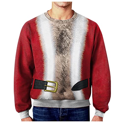 Saclerpnt Herren-Pullover Lustige Weihnachten Pullover Casual Sport Sweatshirt Langarm Ugly Christmas Sweater(Rot,XXL) von Saclerpnt
