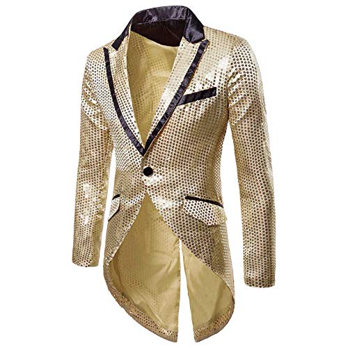 Saclerpnt Herren Sakko Slim-Fit Pailletten Smoking Anzugjacke Mode Party Revers Blazer Freizeit Anzug Jacket(Gold，S) von Saclerpnt