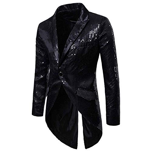 Saclerpnt Herren Sakko Slim-Fit Pailletten Smoking Anzugjacke Mode Party Revers Blazer Freizeit Anzug Jacket(Schwarz，S) von Saclerpnt