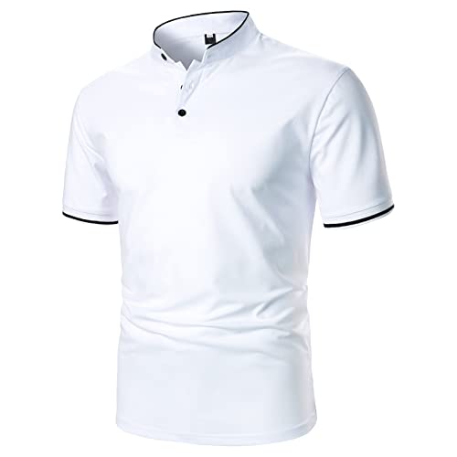 Saclerpnt Herren Stehkragen Poloshirt Basic Baumwolle Polo Shirts Kurzarm Kontrast Polohemd Slim Fit Golf T-Shirt Frühling Sommer Tops(Weiß,L) von Saclerpnt