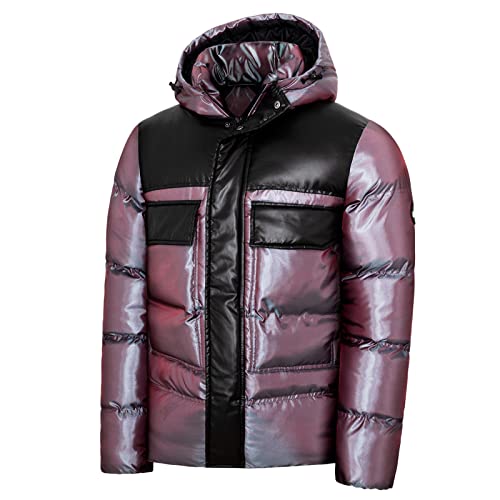 Saclerpnt Herren Steppjacke Winter Warm Übergangsjacke Outdoor-Daunenjacke Kapuze Reflektierende Winterjacke(Lila,L) von Saclerpnt