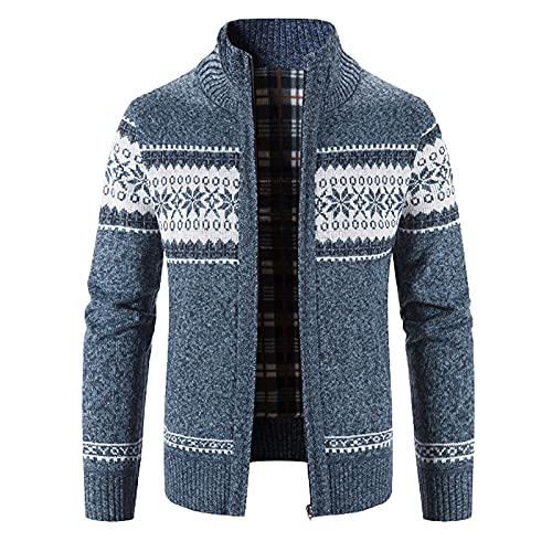 Saclerpnt Herren Strickjacke Patchwork Stehkragen Cardigan Gestrickte Dicker Pullover Reißverschluss Strickmantel(Blau,M) von Saclerpnt