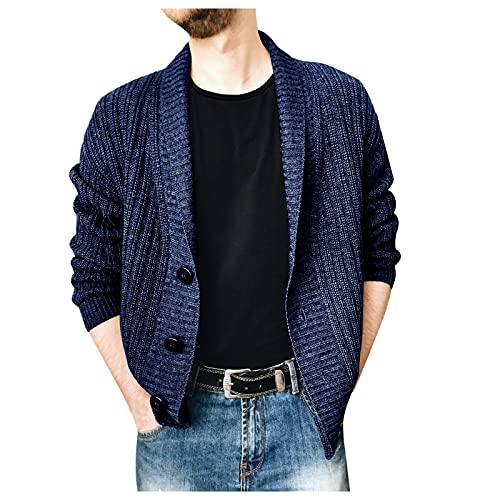 Saclerpnt Herren Strickjacke Unifarben Einreihig Cardigan V-Ausschnitt Gestrickte Jacke Button Down Sweater(Dunkel Blau,S) von Saclerpnt