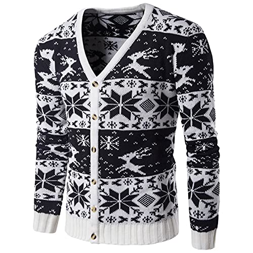 Saclerpnt Herren Weihnachten Strickjacke Warm Jacquard Cardigan V-Ausschnitt Gestrickte Jacke Button Down Sweater(Schwarz,L) von Saclerpnt