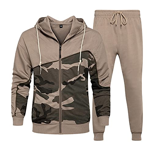 Saclerpnt Jogginganzug Herren Patchwork Camouflage Trainingsanzug Set Zipper Sweatshirt Hose Sportanzug(Khaki,L) von Saclerpnt