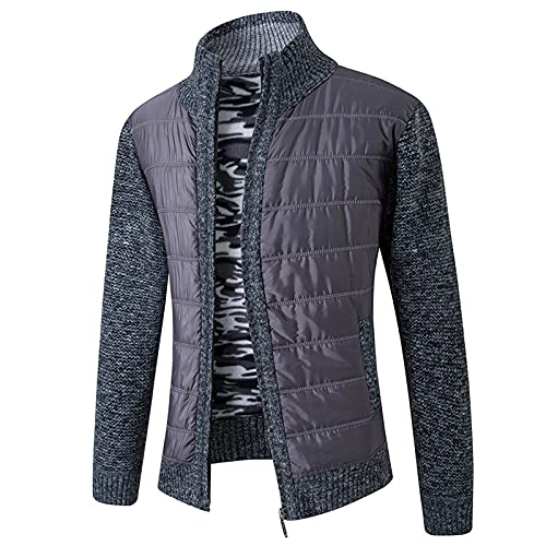 Saclerpnt Patchwork Strickjacke Herren Stehkragen Cardigan Gestrickte Reißverschluss Übergangsjacke Sweater Jacke(Dunkel Grau,3XL) von Saclerpnt