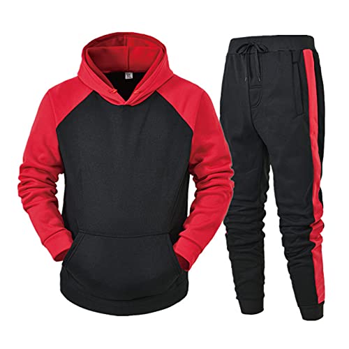 Saclerpnt Patchwork Trainingsanzug Herren Casual Pullover Jogginganzug Sweatshirt Hose Set Basic Hoodies Sportanzug(Rot,L) von Saclerpnt