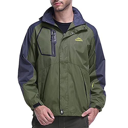 Saclerpnt Regenjacke Herren Abnehmbare Kapuze Jacke Dünne Outdoorjacke Atmungsaktiv Kapuzenjacke Winddicht Jacket(Armee Grün,6XL) von Saclerpnt