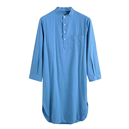 Saclerpnt Roben Herren Einteiliger Schlafanzug Pyjama Lange Langarm Robe Mode Rundhals Nachthemd mit Knopfleiste(Blau,3XL) von Saclerpnt