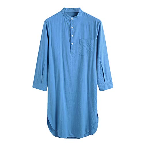 Saclerpnt Roben Herren Einteiliger Schlafanzug Pyjama Lange Langarm Robe Mode Rundhals Nachthemd mit Knopfleiste(Blau,L) von Saclerpnt