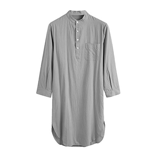 Saclerpnt Roben Herren Einteiliger Schlafanzug Pyjama Lange Langarm Robe Mode Rundhals Nachthemd mit Knopfleiste(Grau,L) von Saclerpnt