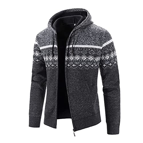 Saclerpnt Strickjacke Herren Hoodie-Winterjacke Warm Cardigan Full Zip Kapuzenjacke Gestrickte Jacke Mantel(Dunkel Grau,XL) von Saclerpnt