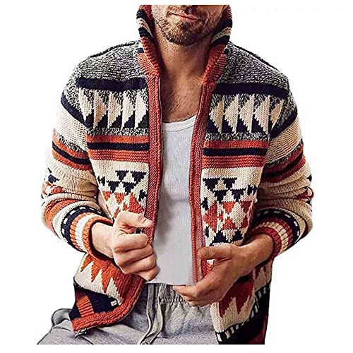 Saclerpnt Strickjacke Herren Winter Warm Jacquard Cardigan Reißverschluss Gestrickte Jacke Zipper Revers Sweater(Rot,L) von Saclerpnt