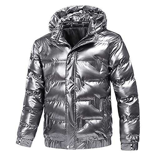 Saclerpnt Warm Winterjacke Herren Steppjacke Glänzende Daunenjacke Langarm Thermojacke Hooded Baumwolle Jacke(Grau,L) von Saclerpnt