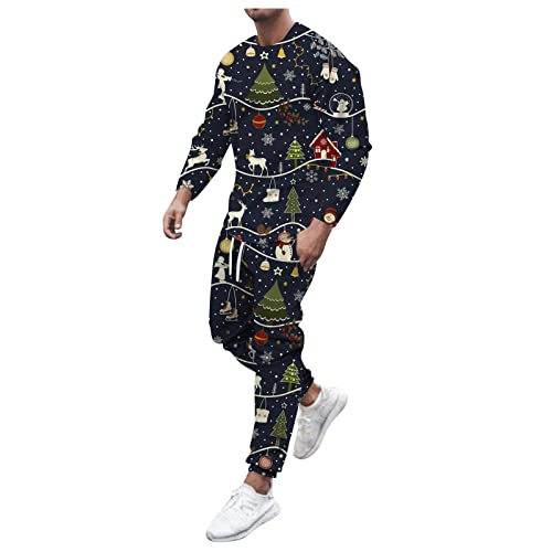 Saclerpnt Weihnachten Jogginganzug Herren Trainingsanzug 3D Druck Rundhals Langarm Sweatshirt & Hose Set Freizeitanzug(Schwarz,L) von Saclerpnt