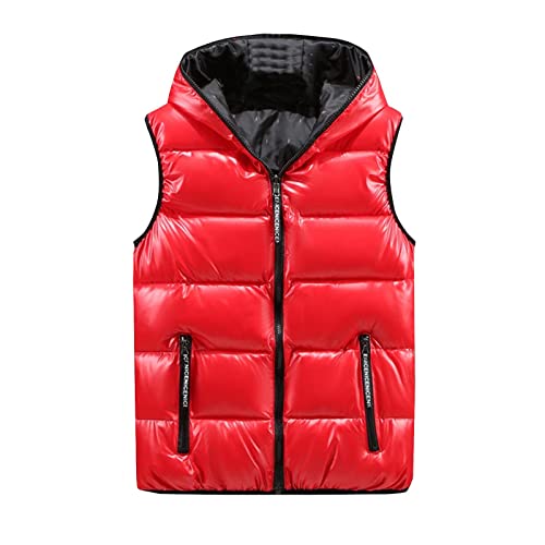 Saclerpnt Weste Herren Glänzende Steppweste Outdoor Kapuzen Daunenweste Ärmellose Freizeit Sport Warm Winterjacke(Rot,3XL) von Saclerpnt