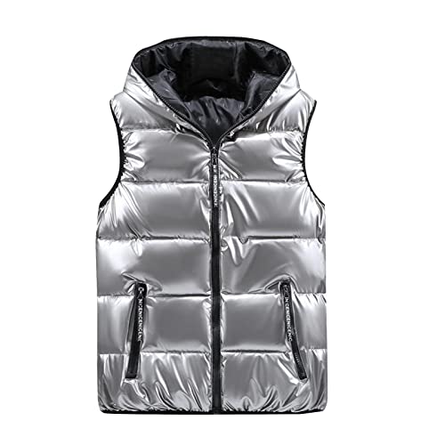 Saclerpnt Weste Herren Glänzende Steppweste Outdoor Kapuzen Daunenweste Ärmellose Freizeit Sport Warm Winterjacke(Silber,L) von Saclerpnt