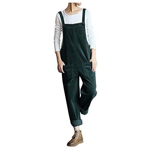 Style Dome Latzhose Damen Elegant Jumpsuit Mit Tasche Loose Overalls Baumwolle Jumpsuit Retro Lange Overall Sommerhose,Grün,M von Saclerpnt