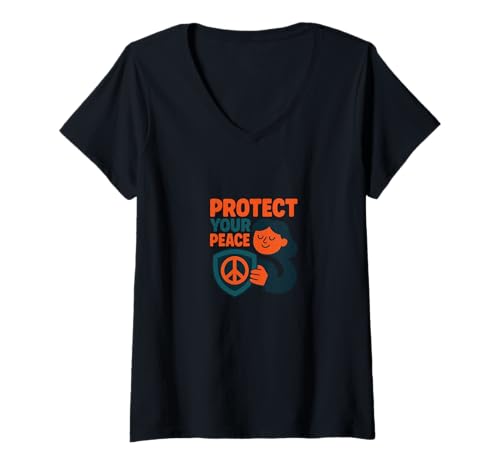 Damen Protect Your Peace Mindful Energy Spiritual Reminder Design T-Shirt mit V-Ausschnitt von Sacred Boundaries Society Art