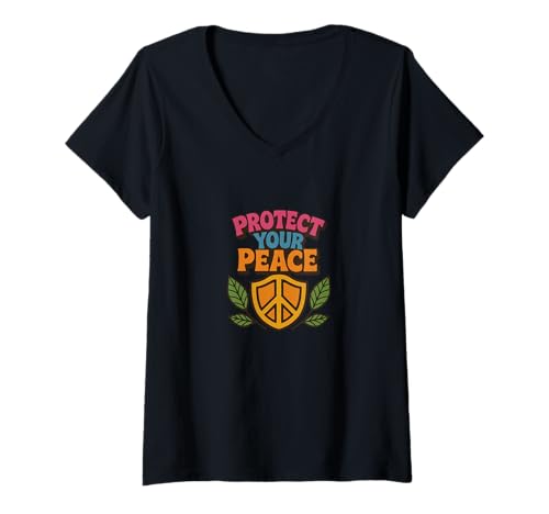Damen Protect Your Peace Mindful Energy Spiritual Reminder Design T-Shirt mit V-Ausschnitt Damen Protect Your Peace Mindful Energy Spiritual Reminder Design T-Shirt mit V-Ausschnitt von Sacred Boundaries Society