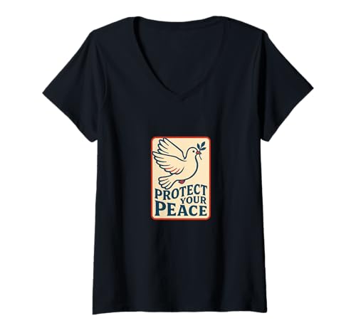 Damen Protect Your Peace Positive Mindful Zitat Calm Vibes Design T-Shirt mit V-Ausschnitt von Sacred Calm Vibes Emporium