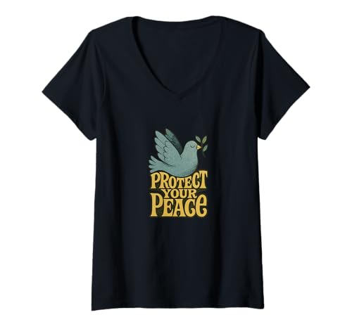 Damen Protect Your Peace Positive Mindful Zitat Calm Vibes Design T-Shirt mit V-Ausschnitt Damen Protect Your Peace Positive Mindful Zitat Calm Vibes Design T-Shirt mit V-Ausschnitt von Sacred Calm Vibes Emporiums