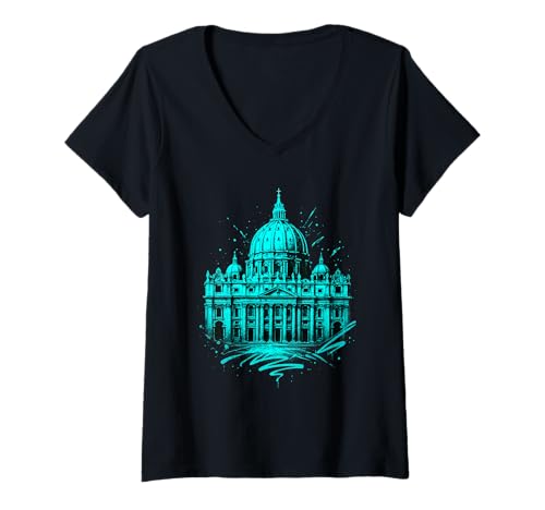 Damen St. Peter Basilika Vatikan Kunst T-Shirt mit V-Ausschnitt Damen St. Peter Basilika Vatikan Kunst T-Shirt mit V-Ausschnitt von Sacred Dome
