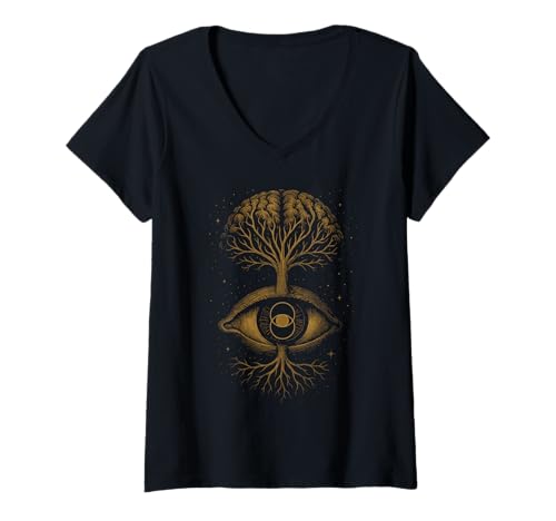 Damen Mystic Eye Tree Roots Mind Stars Spirituelle Sehkunst T-Shirt mit V-Ausschnitt Damen Mystic Eye Tree Roots Mind Stars Spirituelle Sehkunst T-Shirt mit V-Ausschnitt von Sacred Eye Tree Cosmic Roots Nature Mind Design Co