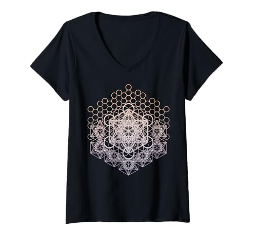 Damen Metatron's Cube Heilige Geometrie Kunst Spirituelles Symbol T-Shirt mit V-Ausschnitt Damen Metatron's Cube Heilige Geometrie Kunst Spirituelles Symbol T-Shirt mit V-Ausschnitt von Sacred Geometry Metatron Art