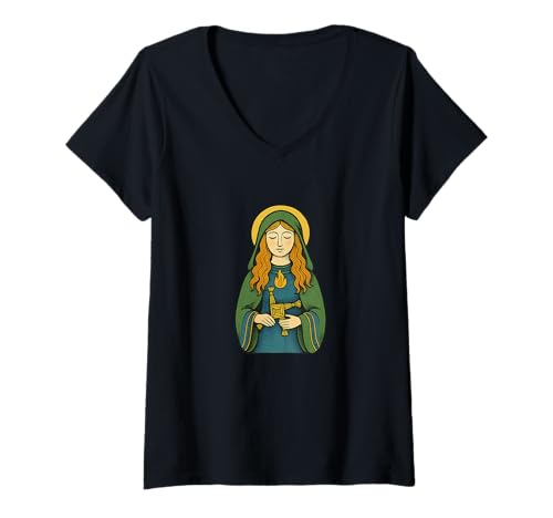 Damen Brigid, Göttin und Ihr Kreuz, keltischer heidnischer Imbolc T-Shirt mit V-Ausschnitt Damen Brigid, Göttin und Ihr Kreuz, keltischer heidnischer Imbolc T-Shirt mit V-Ausschnitt von Sacred Hearth and Harvest