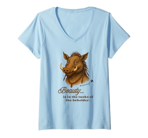 Damen Warthog Mudwhiff SAGT, DASS Schönheit in den Stoßzähnen des Betrachters liegt T-Shirt mit V-Ausschnitt Damen Warthog Mudwhiff SAGT, DASS Schönheit in den Stoßzähnen des Betrachters liegt T-Shirt mit V-Ausschnitt von Sacred Mischief