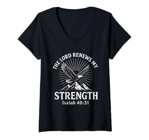 Damen Der Herr erneuert meine Kraft Jesaja 40:31 Christian T-Shirt mit V-Ausschnitt von Sacred Originals