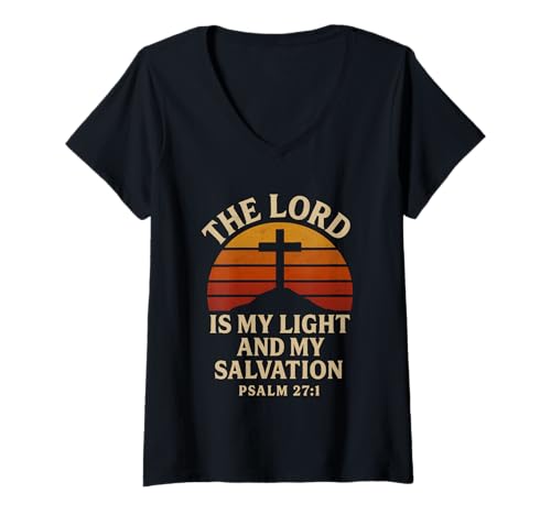 Damen Der Herr ist mein Licht und mein Heil Psalm 27:1 Christian T-Shirt mit V-Ausschnitt von Sacred Originals