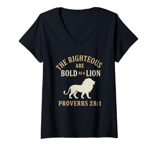 Damen Die Gerechten sind mutig wie ein Löwe Sprichwörter 28:1 Christ T-Shirt mit V-Ausschnitt Damen Die Gerechten sind mutig wie ein Löwe Sprichwörter 28:1 Christ T-Shirt mit V-Ausschnitt von Sacred Originals
