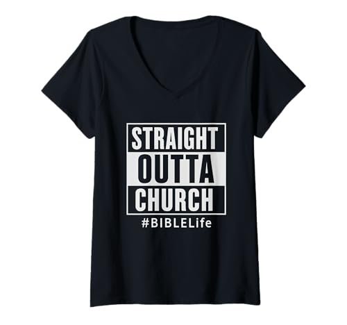 Damen Direkt aus der Kirche #BIBLELife Christian T-Shirt mit V-Ausschnitt Damen Direkt aus der Kirche #BIBLELife Christian T-Shirt mit V-Ausschnitt von Sacred Originals