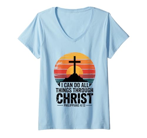Damen Ich kann Alles durch Christus tun Philipper 4:13 T-Shirt mit V-Ausschnitt Damen Ich kann Alles durch Christus tun Philipper 4:13 T-Shirt mit V-Ausschnitt von Sacred Originals