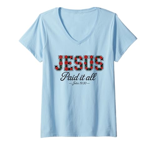 Damen Jesus Paid It All Boho Floral Roses Christlicher Bibelvers T-Shirt mit V-Ausschnitt Damen Jesus Paid It All Boho Floral Roses Christlicher Bibelvers T-Shirt mit V-Ausschnitt von Sacred Originals