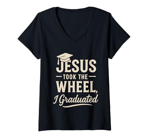 Damen Jesus hat das Steuer übernommen Ich Habe den Christlichen Abschluss gemacht T-Shirt mit V-Ausschnitt Damen Jesus hat das Steuer übernommen Ich Habe den Christlichen Abschluss gemacht T-Shirt mit V-Ausschnitt von Sacred Originals