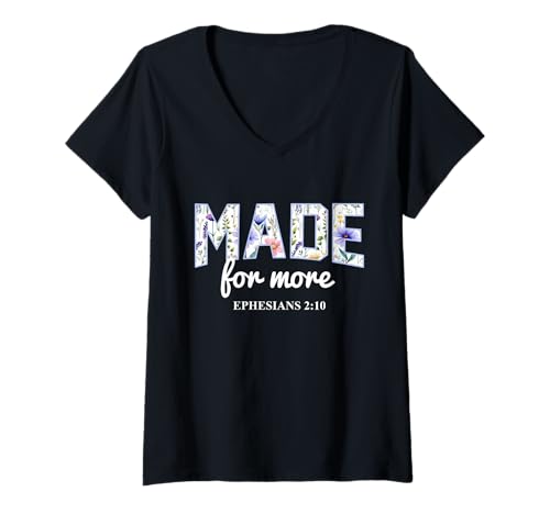 Damen Made for More Boho Floral Christian Bibelvers T-Shirt mit V-Ausschnitt Damen Made for More Boho Floral Christian Bibelvers T-Shirt mit V-Ausschnitt von Sacred Originals